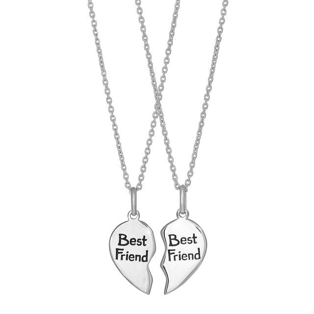 Billede af Noa Kids - Knæk-hjerte vedhæng i sølv med tekst og 2 halskæder